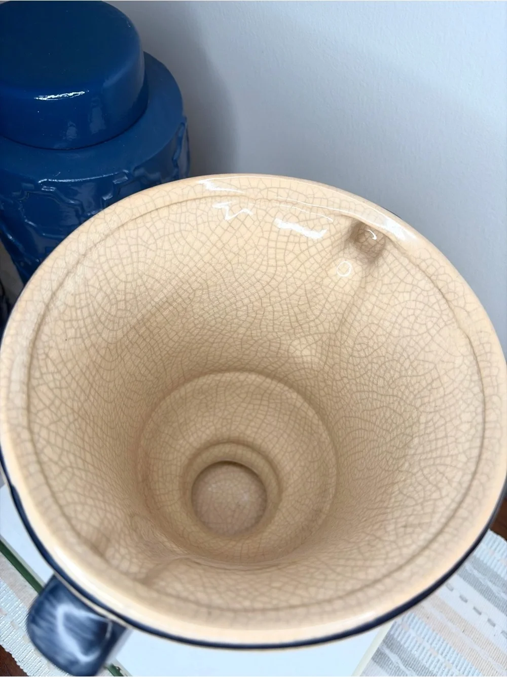 Vintage Decorative Floral Ceramic Urn Vase in Cream Crackle Glaze Finish